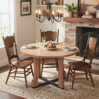 Sunvega 48 Inch Round Dining Table with Vintage Farmhouse Pedestal Base