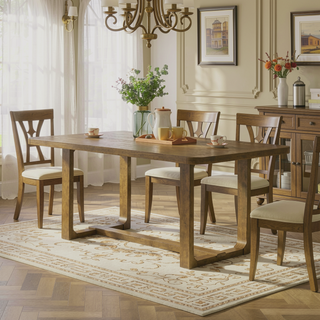 Sunvega 72 Inch Rectangular Walnut Oak Sled Base Dining Table for 6