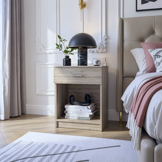 Sunvega Light Gray Finish Nightstand with Large Drawer and Lower Shelf