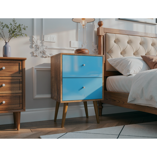 Sunvega Modern White and Brown Nightstand with 2 Drawers for Bedroom