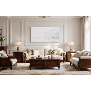 Sunvega Faux Marble Top Dining Table in Cordovan Dark Cherry Finish
