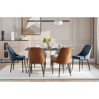 Sunvega Modern Light Gray Wooden Top Black Metal Legs Dining Table for 6