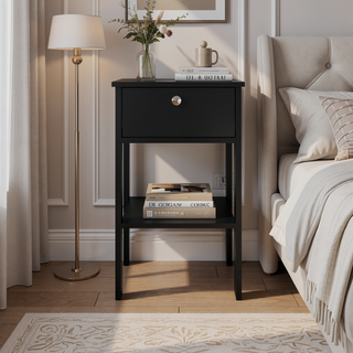 Sunvega Modern Black Wengue Nightstand with Drawer and Open Shelf for Bedroom