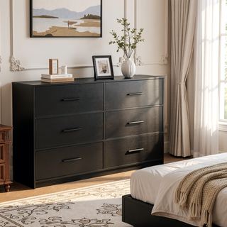 Sunvega Sturdy MDF Frame Dresser with Six Spacious Fabric Drawers
