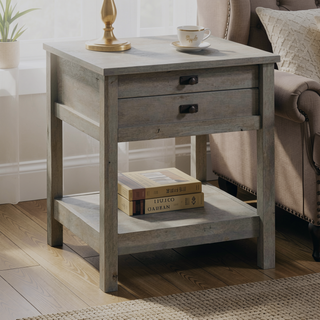 Sunvega Brown Finish Nightstand with Smooth Drawer and Open Shelf Storage