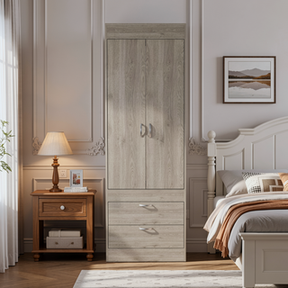 Sunvega White Finish Armoire Tarento with Two Drawers and Double Door Cabinet