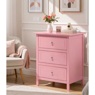 Sunvega Transitional Oak Nightstand With Three Drawers For Bedroom
