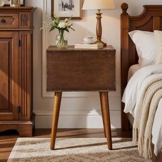 Sunvega Modern Walnut Nightstand with Two Storage Drawers and Gold Accents
