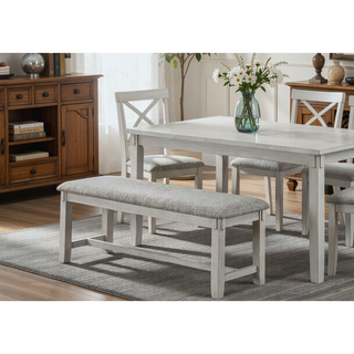 Sunvega Farmhouse Style Rustic Finish Upholstered Cushion Seat Dining Bench