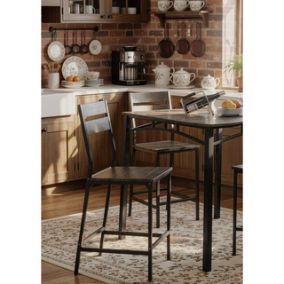 Sunvega Industrial Style Antique Brown 5pc Counter Height Dining Set Table And 4 Chairs