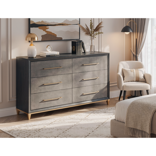 Sunvega Contemporary Dark Wood Nightstand with Brushed Gold Hardware and Tapered Legs