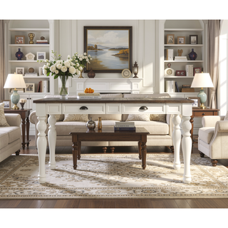 Sunvega Ivory and Mocha Acacia Wood Dining Table with Four Drawers