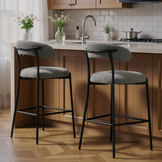 Sunvega 26 inch Counter Height Bar Stool with Soft Teddy Fabric and Black Powder Coating Base
