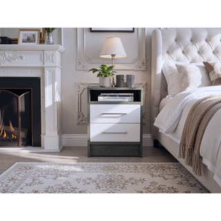 Sunvega Philadelphia Two Drawer Nightstand with Concealed Open Shelf