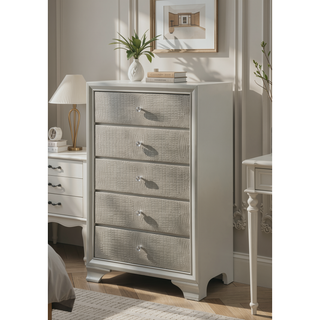 Sunvega Modern Glam Two Drawer Nightstand with Embossed Crocodile Pattern and Champagne Finish