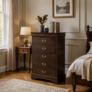 Sunvega Cappuccino 5-Drawer Chest with Spacious Drawers and Dovetail Construction