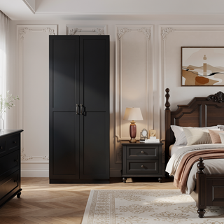 Sunvega Modern Free Standing Wardrobe Closet with 4 Adjustable Shelves for Bedroom