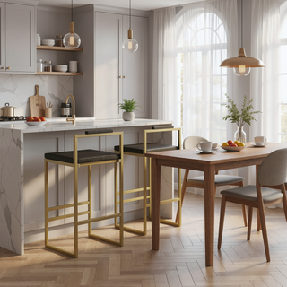 Sunvega Upholstered Velvet Bar Stools Set of 2 with Slim Metal Legs for Kitchen Counter