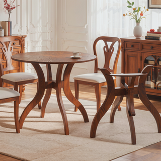 Sunvega Premium Oak Round Dining Table with Pedestal Base for 2-4 Seaters