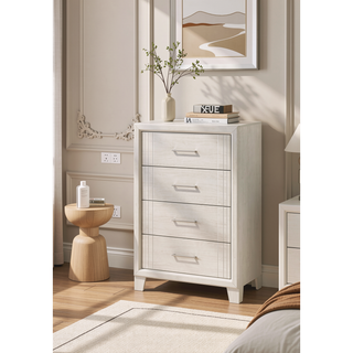 Sunvega Contemporary White Beige Finish Wooden Nightstand with Two Drawers
