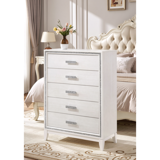 Sunvega Elegant White Finish Nightstand with Two Spacious Storage Drawers