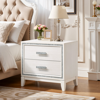 Sunvega Elegant White Finish Nightstand with Two Spacious Storage Drawers