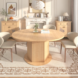 Sunvega Adjustable Round Dining Table with Bump Texture Base for Family Gathering