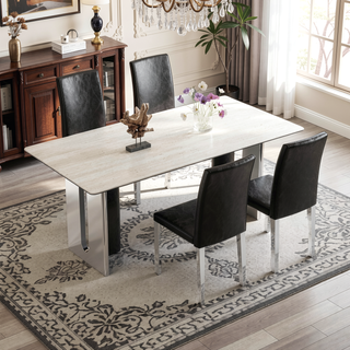 Sunvega Black Leather Chairs with Chrome Legs for Modern Minimalist Home Dining Set