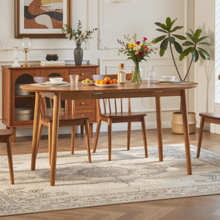 Sunvega Solid Pine Mid-Century Extension Dining Table with Removable Leaf