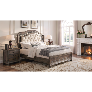 Sunvega Traditional Rustic Solid Wood Nightstand with Bronze Hanging Pulls and 3 Drawers