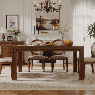 Sunvega Handcrafted 54-inch Square Walnut Veneer Dining Table for 8