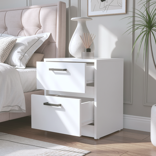 Sunvega Myrtle Nightstand with Two Large Drawers and Metal Handles