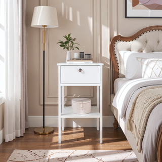 Sunvega Modern Black Wengue Nightstand with Drawer and Open Shelf for Bedroom