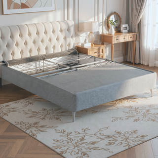 Sunvega Foldable Twin-Size Metal Mattress Bed Base with Removable Linen Cover