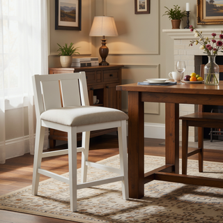 Sunvega Counter Height Dining Set with Display Shelf USB Ports and Fabric Chairs