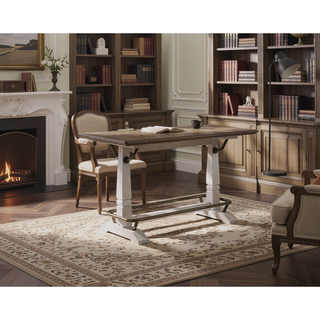 Sunvega White Gathering Table with Plank Top and Double Pedestal Base for Six