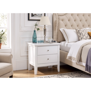 Sunvega Elegant White Transitional Nightstand with Two Drawers for Bedroom