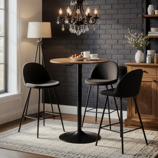 Sunvega Adjustable Height Bar Table with Round Wood Top and Sturdy Metal Base