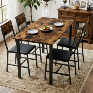 Sunvega 5-Piece Modern Dining Set with MDF Tabletop and Fabric Chairs for 4
