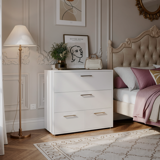 Sunvega 4 Drawer White Dresser with Sturdy Legs and Modern Design for Bedroom