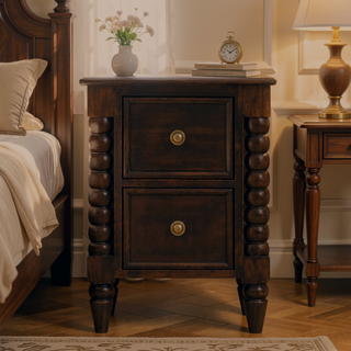 Sunvega Solid Mango Wood Bexley Spindle Bedside Table in Winewood Oak Finish