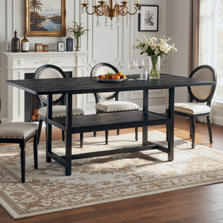 Sunvega Minimalist Dining Table with Walnut Textured MDF Top and Storage Shelf