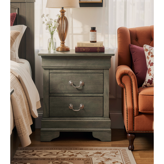 Sunvega Elegant Gray Traditional Nightstand with Two Drawers for Bedroom Organization