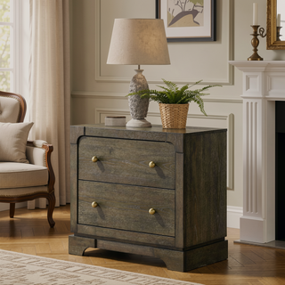 Sunvega Dark Cocoa Transitional Nightstand with Brass Knobs and Dovetail Drawers