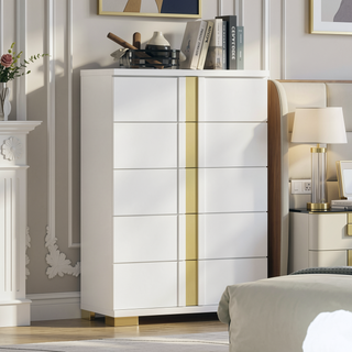 Sunvega Contemporary White Gold Chest with Bracketed Metal Legs and Dust Proof Cases