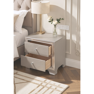 Sunvega Modern Glam Two Drawer Nightstand with Embossed Crocodile Pattern and Champagne Finish