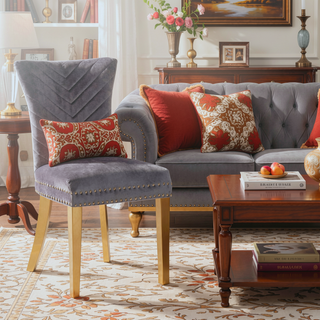 Sunvega Gold Velvet Upholstered Dining Chairs with Tufted Design and Metal Legs