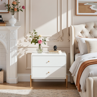 Sunvega Modern Nightstand in Off White with Two Full Extension Drawers