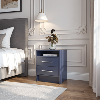 Sunvega Modern Kronos Blue Nightstand with 2 Spacious Drawers and Open Shelf