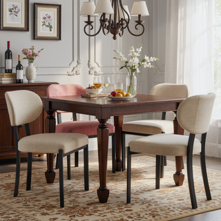 Sunvega Mid-Century Modern Upholstered Boucle Dining Chairs with Black Metal Legs